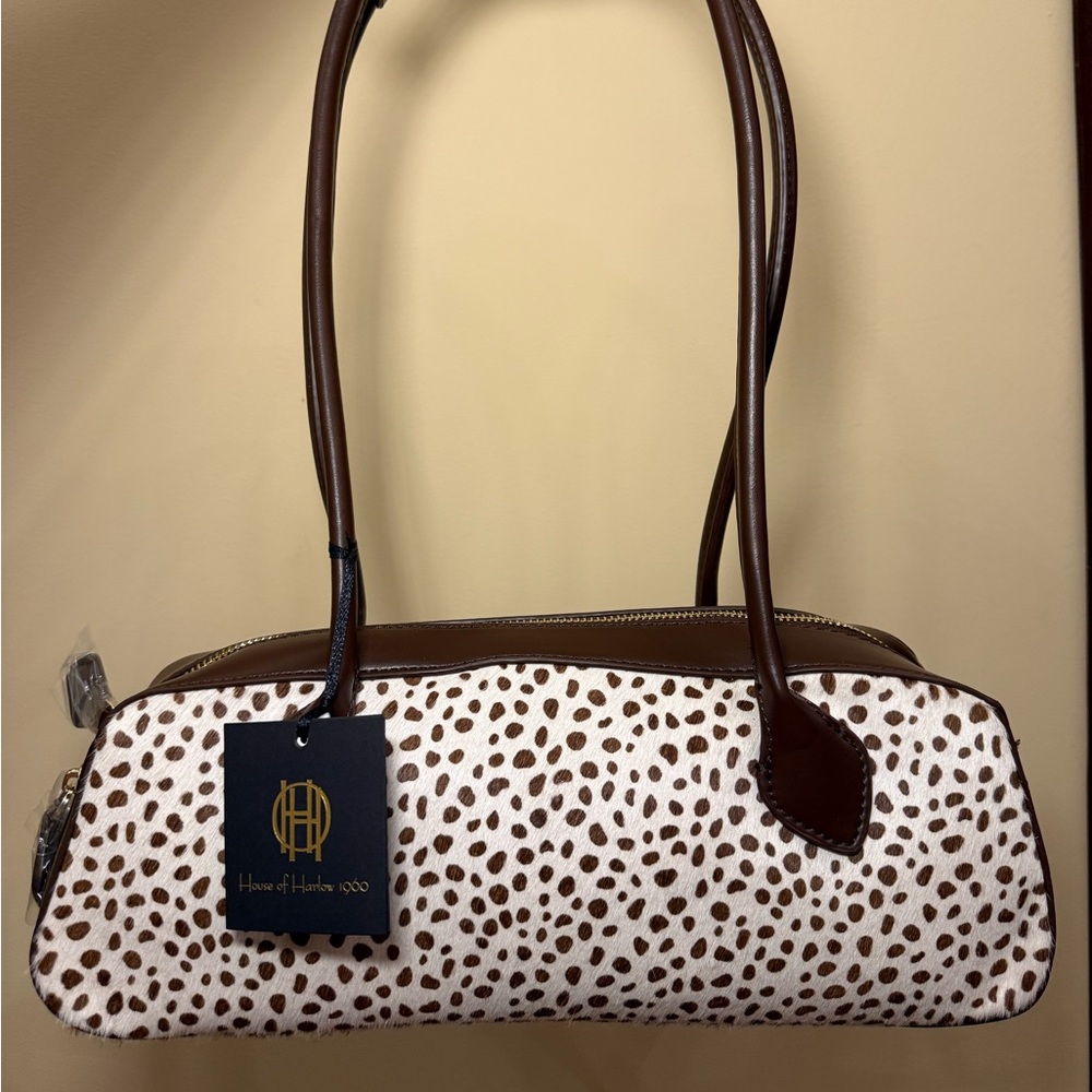 NWT House of Harlow 1960 Spotted Deer Cow Calf Hair Leather Long Shoulder Bag
